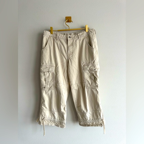 Y2K Boston Proper Cargo Pants | Beige Cropped Utility Pants | Size 8P - Picture 1 of 6